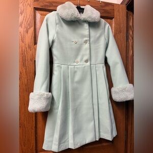 Janie and Jack Mint Pea Coat with Faux Fur Cuffs